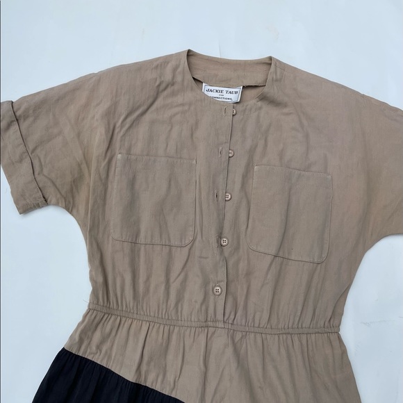 Vintage Jackie Taub Connections  Button Midi Dress Black And Tan Size 10 - Picture 3 of 5